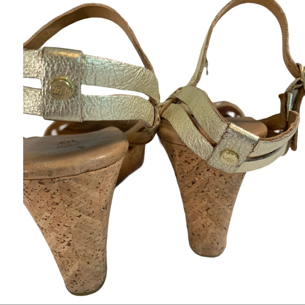 Ugg 10 Brigitte Metallic Wedge Cork Leather Sandal - Picture 6 of 7